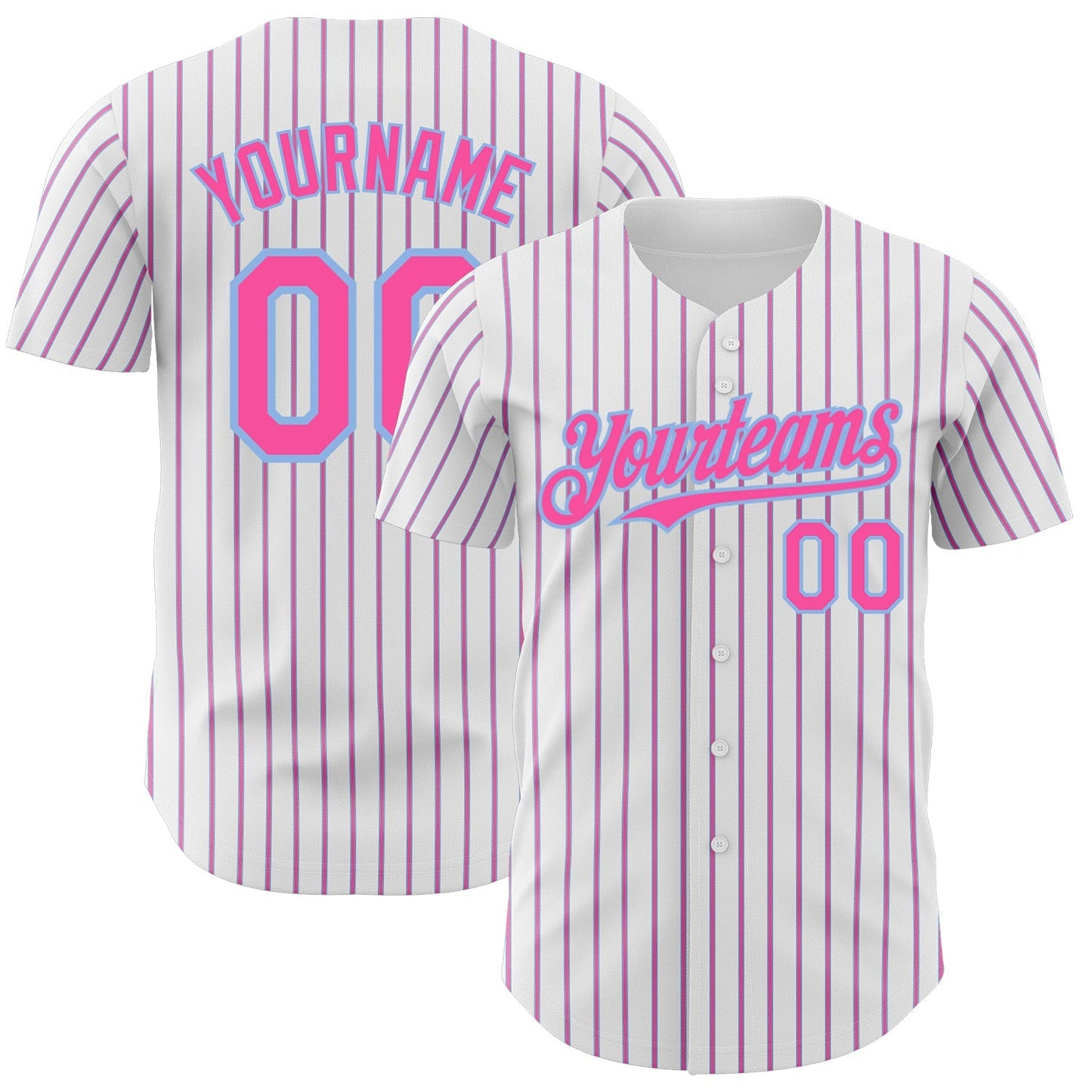 Custom White (Light Blue Pink Pinstripe) Pink-Light Blue Authentic Baseball Jersey baseball jersey product view 1