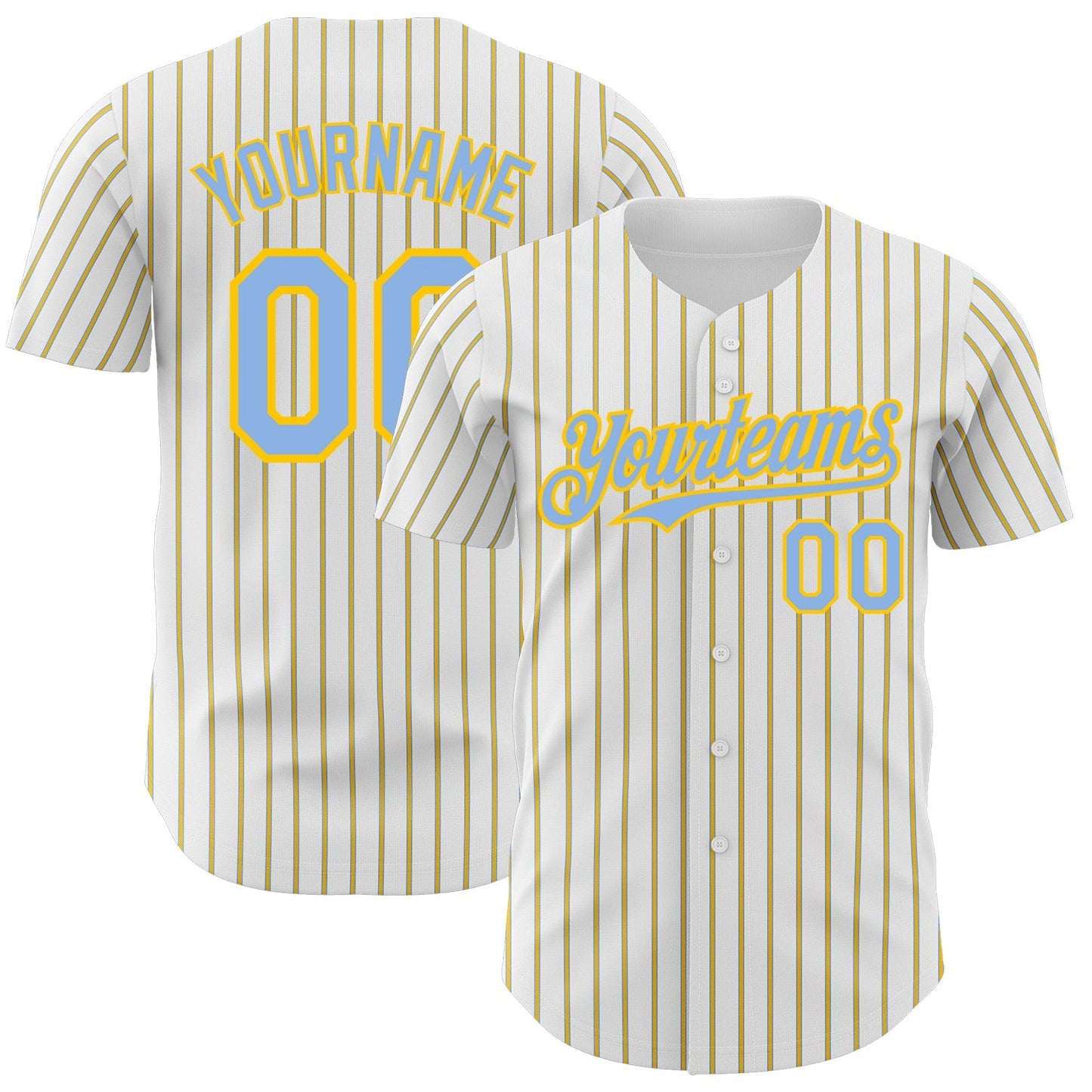 Custom White (Light Blue Yellow Pinstripe) Light Blue-Yellow Authentic Baseball Jersey baseball jersey product view 1