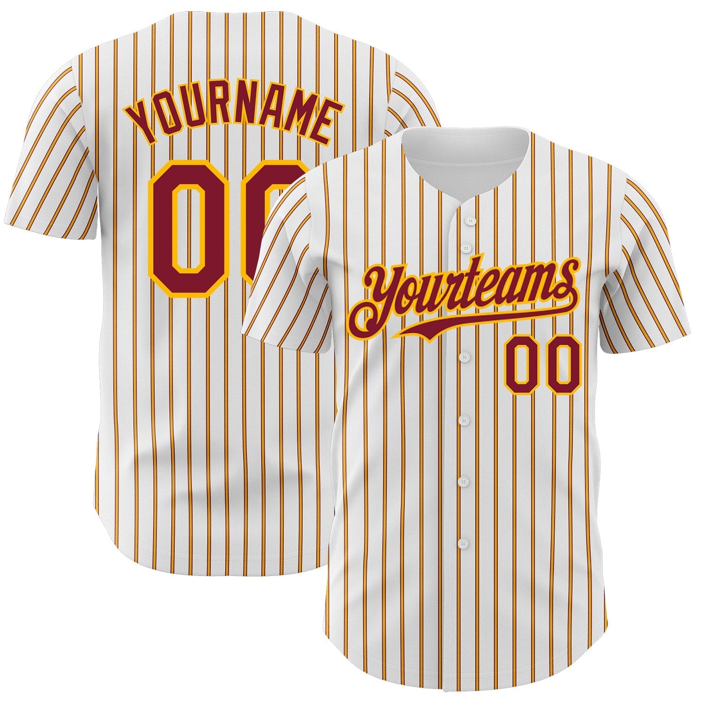 Custom White (Crimson Gold Pinstripe) Crimson-Gold Authentic Baseball Jersey baseball jersey product view 1