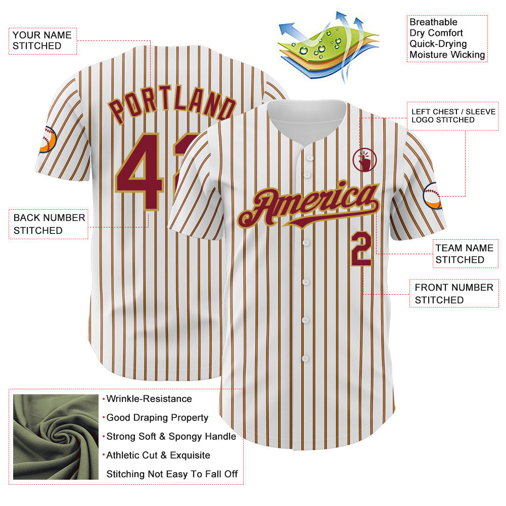 Custom White (Crimson Old Gold Pinstripe) Crimson-Gold Authentic Baseball Jersey baseball jersey product view 3