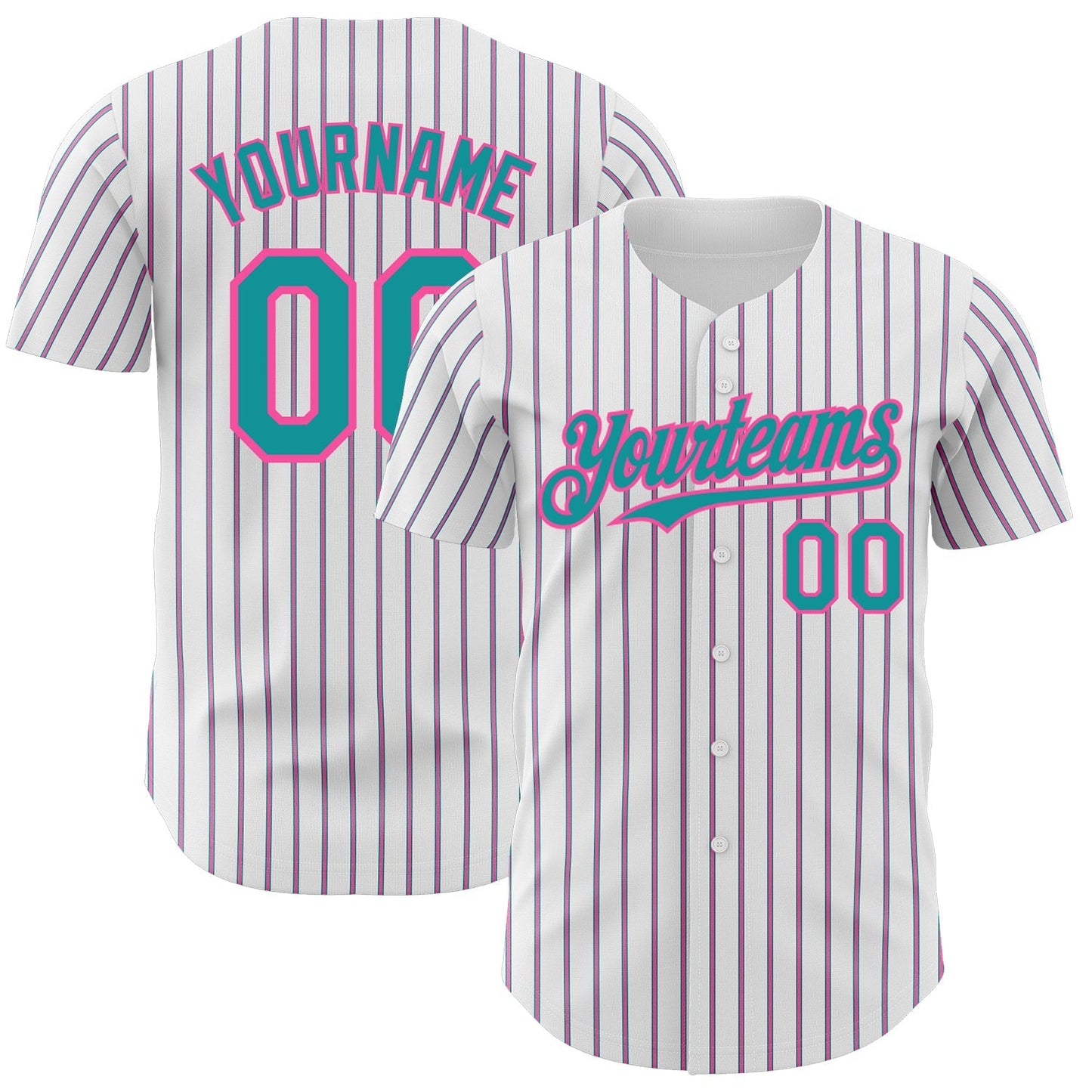 Custom White (Teal Pink Pinstripe) Teal-Pink Authentic Baseball Jersey baseball jersey product view 1