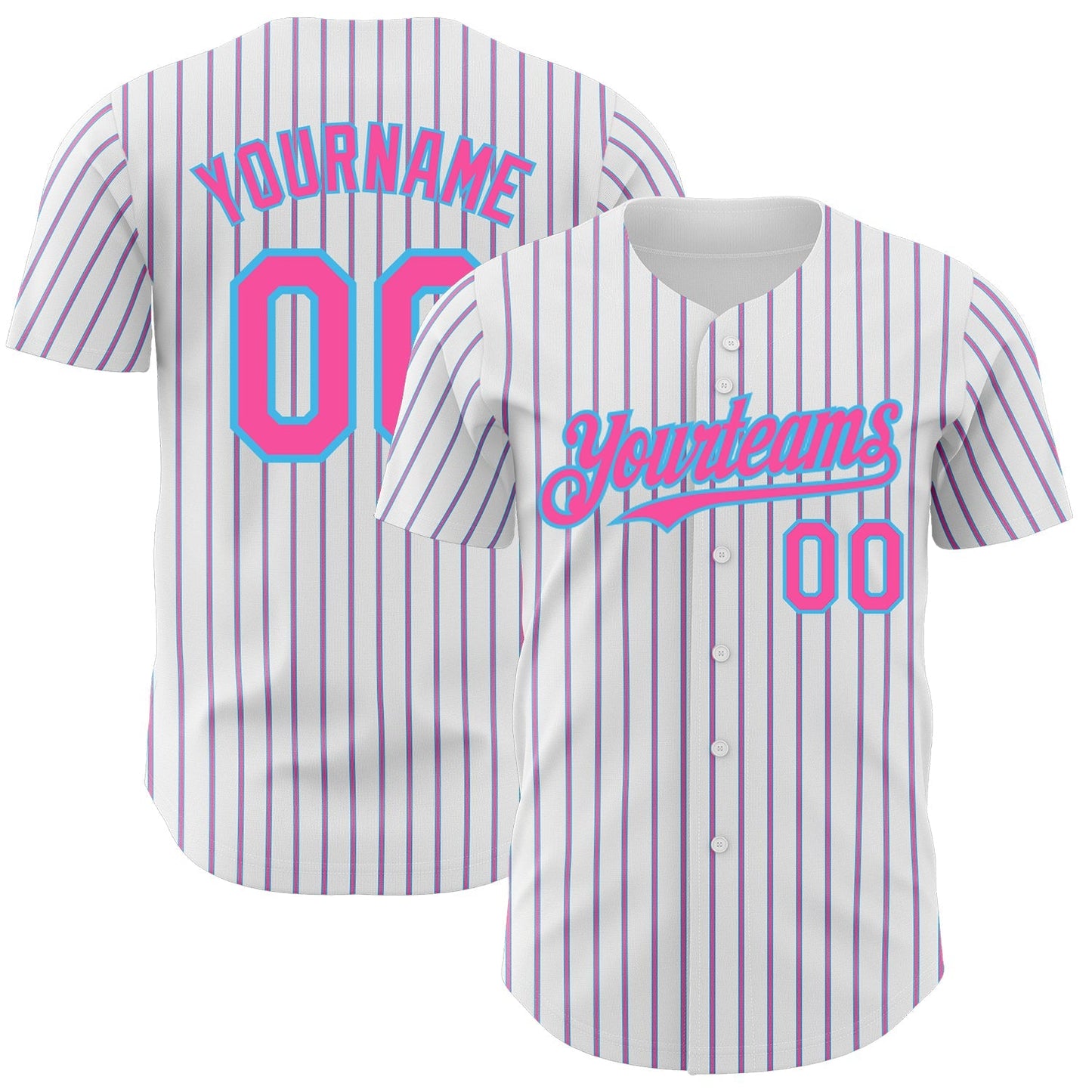 Custom White (Sky Blue Pink Pinstripe) Pink-Sky Blue Authentic Baseball Jersey baseball jersey product view 1