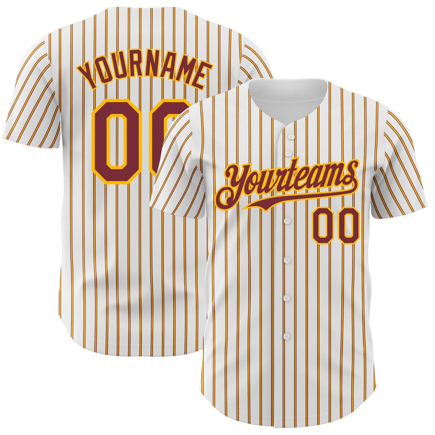 Custom White (Burgundy Gold Pinstripe) Burgundy-Gold Authentic Baseball Jersey baseball jersey product view 1