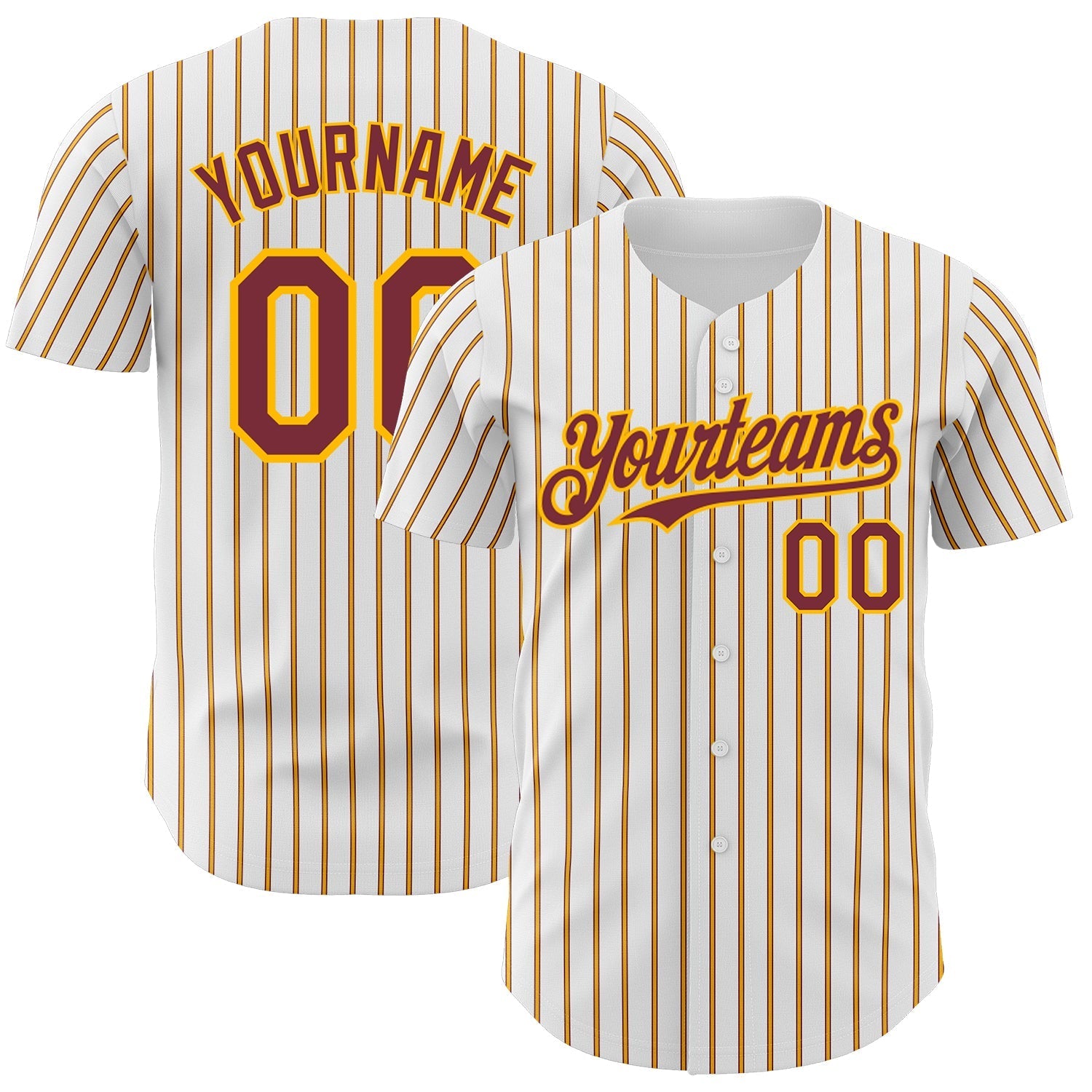 Custom White (Burgundy Gold Pinstripe) Burgundy-Gold Authentic Baseball Jersey baseball jersey product view 1