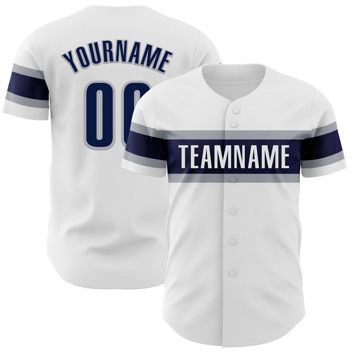 Custom White Navy-Gray Authentic Baseball Jersey baseball jersey product view 1