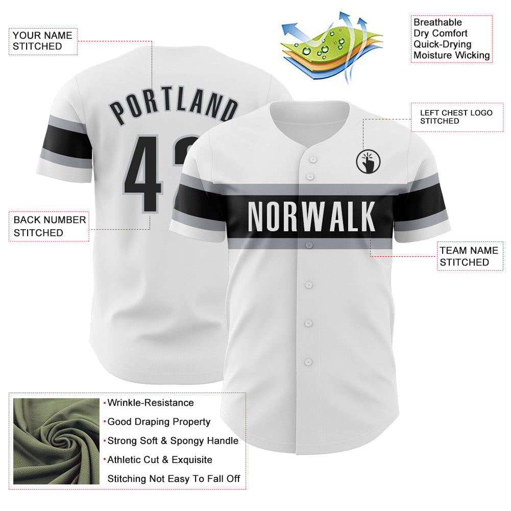 Custom White Black-Gray Authentic Baseball Jersey baseball jersey product view 3