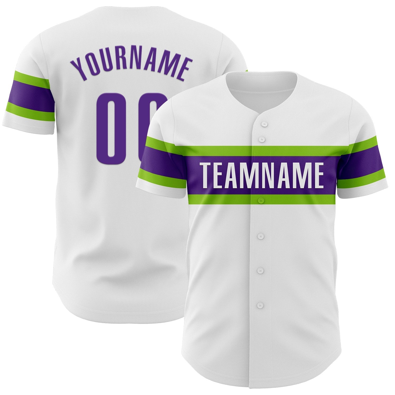 Custom White Purple-Neon Green Authentic Baseball Jersey baseball jersey product view 1