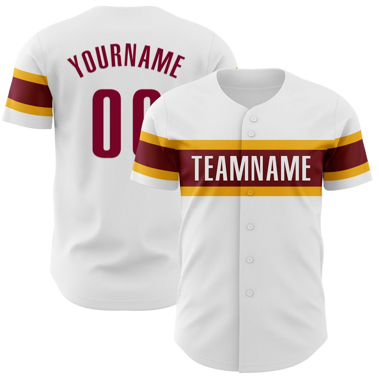 Custom White Maroon-Gold Authentic Baseball Jersey baseball jersey product view 1