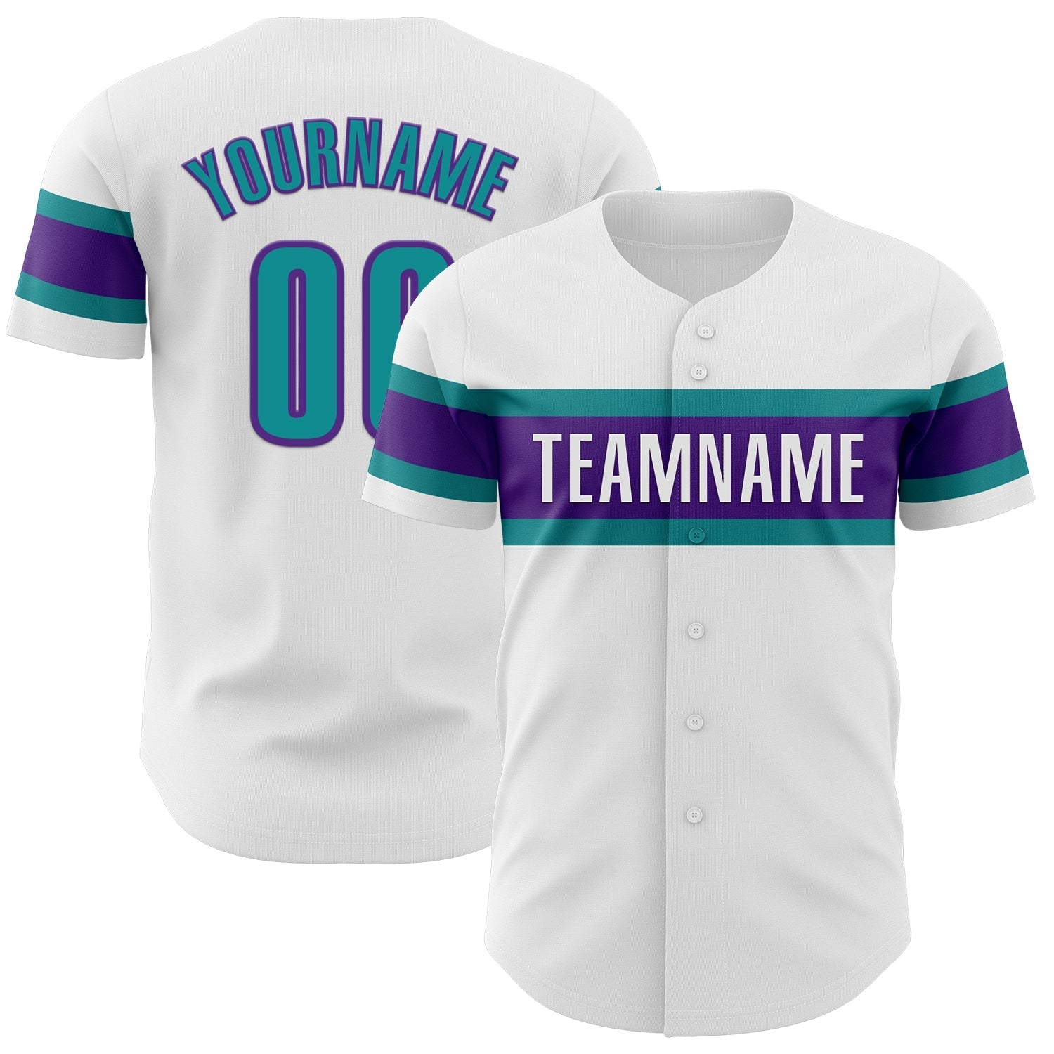 Custom White Teal-Purple Authentic Baseball Jersey baseball jersey product view 1