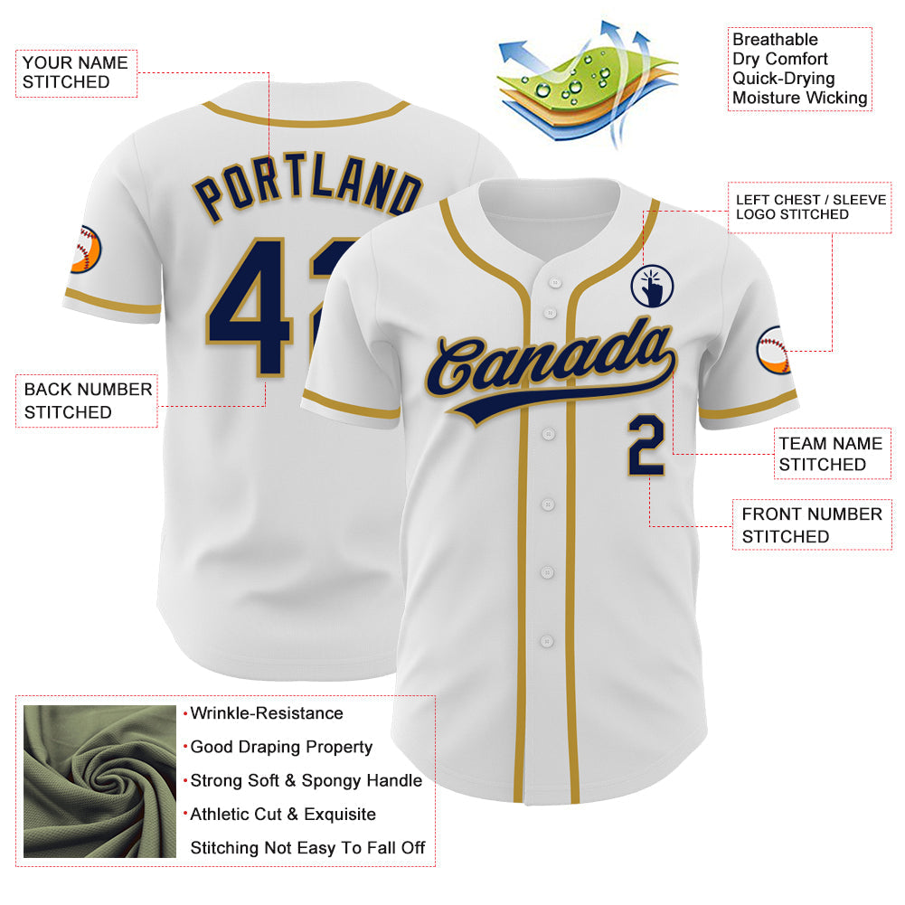 Custom White Navy-Old Gold Authentic Baseball Jersey baseball jersey product view 3