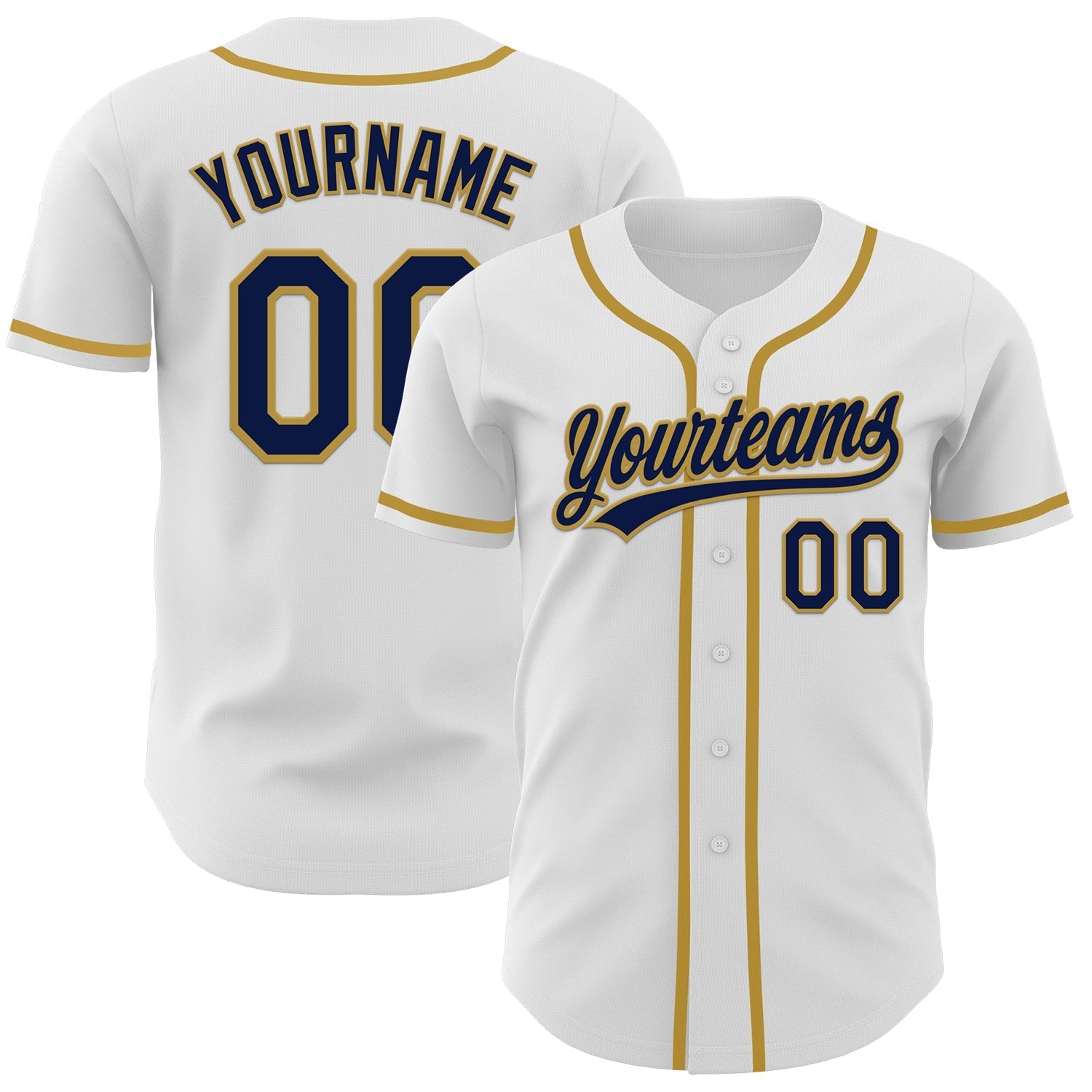 Custom White Navy-Old Gold Authentic Baseball Jersey baseball jersey product view 1