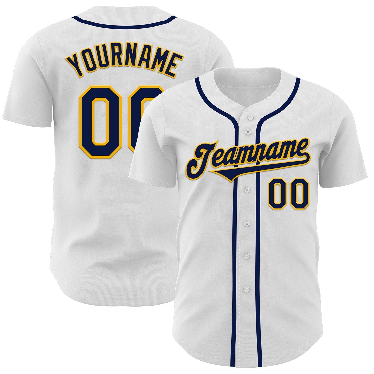 Custom White Navy-Gold Authentic Baseball Jersey baseball jersey product view 1