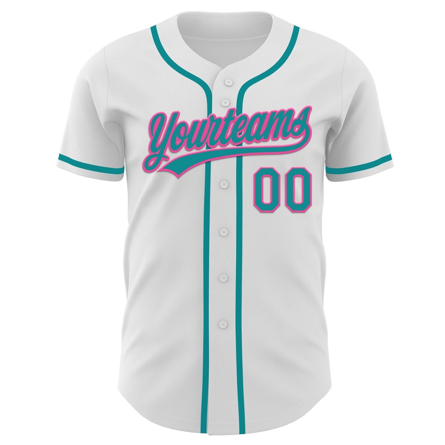 Custom White Teal-Pink Authentic Baseball Jersey baseball jersey product view 2