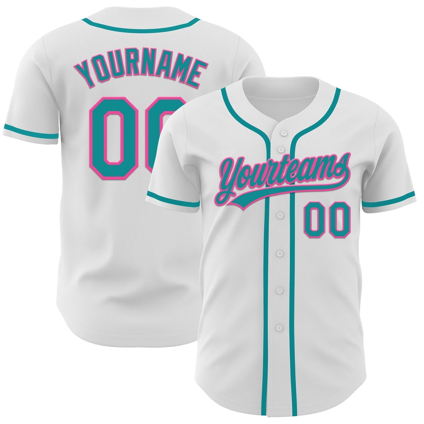 Custom White Teal-Pink Authentic Baseball Jersey baseball jersey product view 1