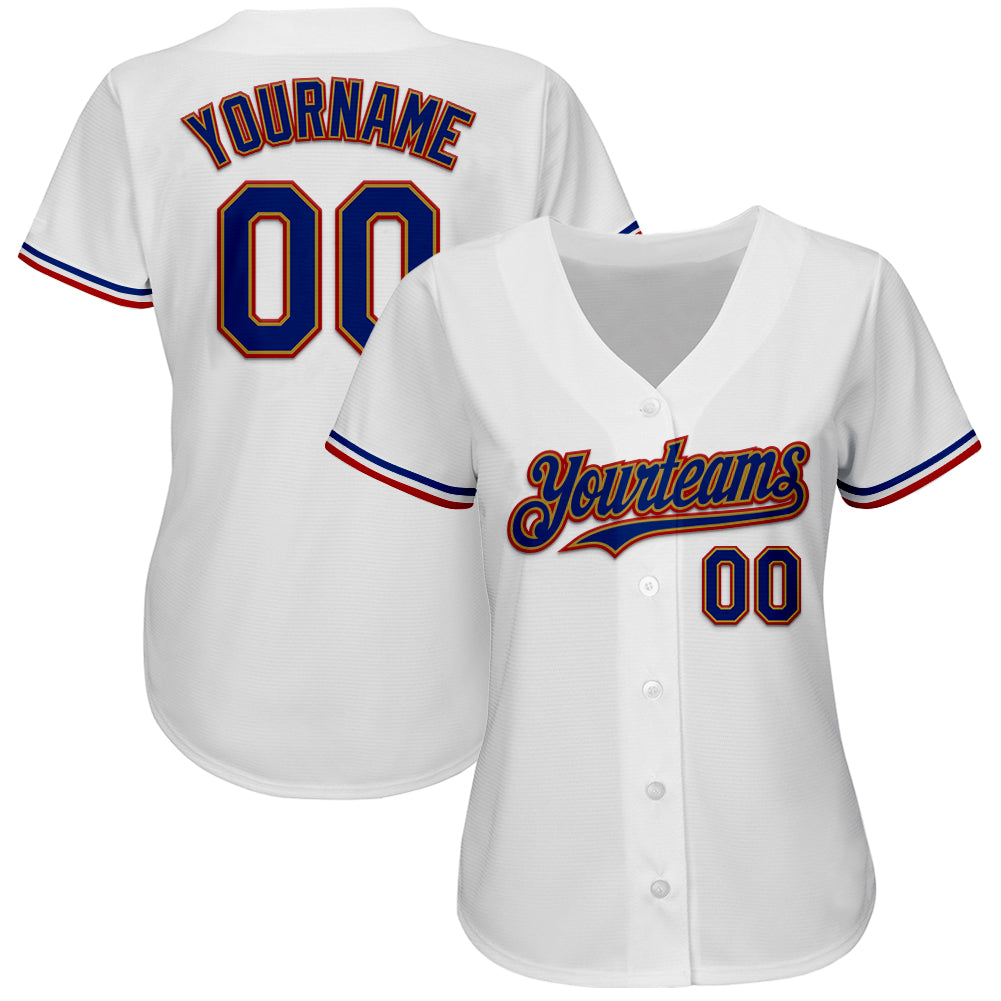 Custom White Royal Old Gold-Red Authentic Baseball Jersey baseball jersey product view 2