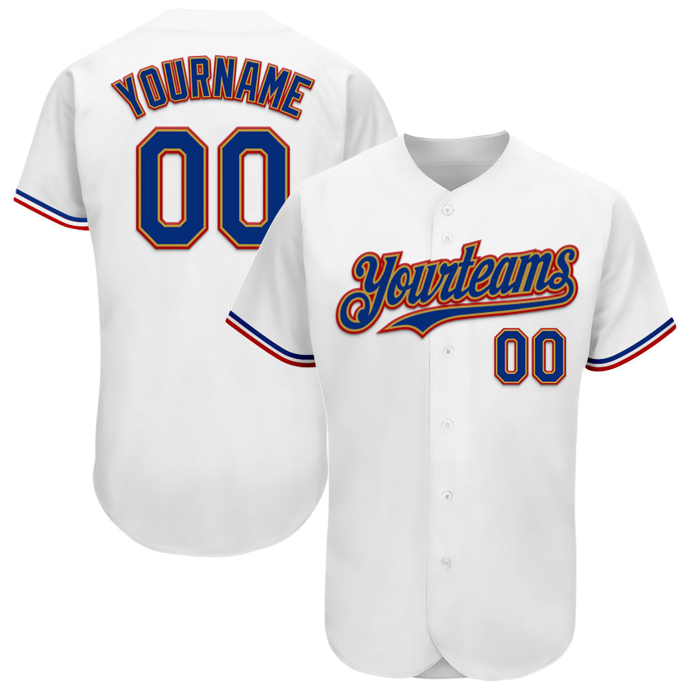 Custom White Royal Old Gold-Red Authentic Baseball Jersey baseball jersey product view 1