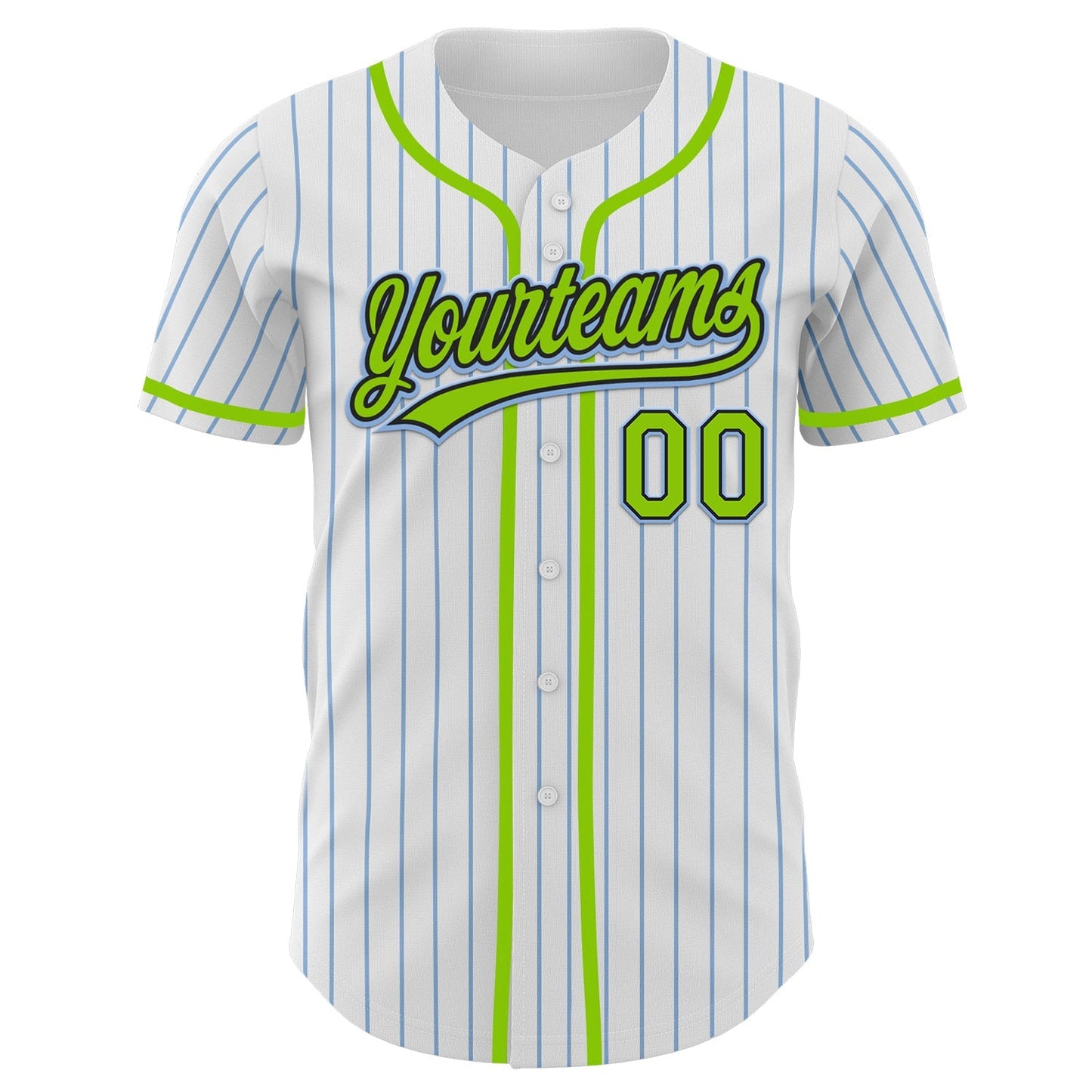 Custom White Light Blue Pinstripe Neon Green-Black Authentic Baseball Jersey baseball jersey product view 2