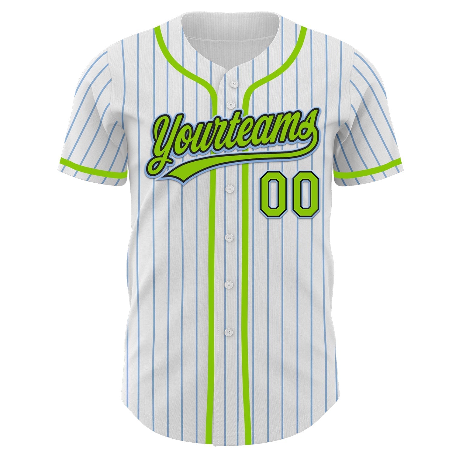 Custom White Light Blue Pinstripe Neon Green-Black Authentic Baseball Jersey baseball jersey product view 2
