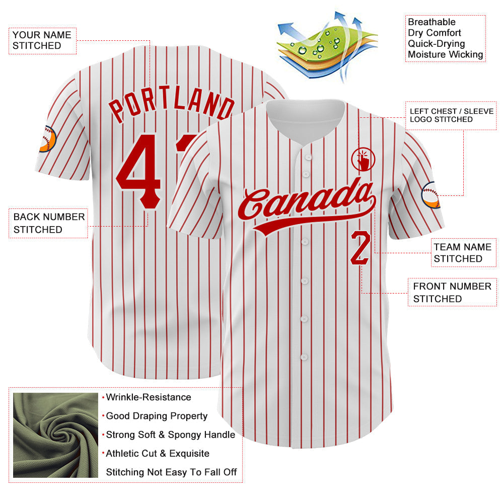Custom White Red Pinstripe Red Authentic Baseball Jersey baseball jersey product view 3