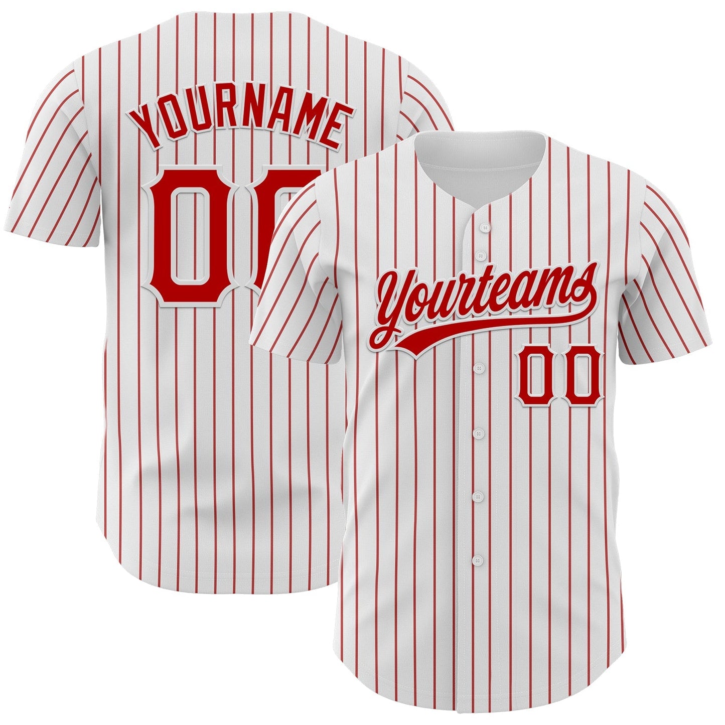 Custom White Red Pinstripe Red Authentic Baseball Jersey baseball jersey product view 1