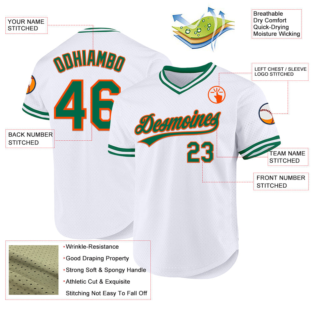 Custom White Kelly Green-Orange Authentic Throwback Baseball Jersey baseball jersey product view 3