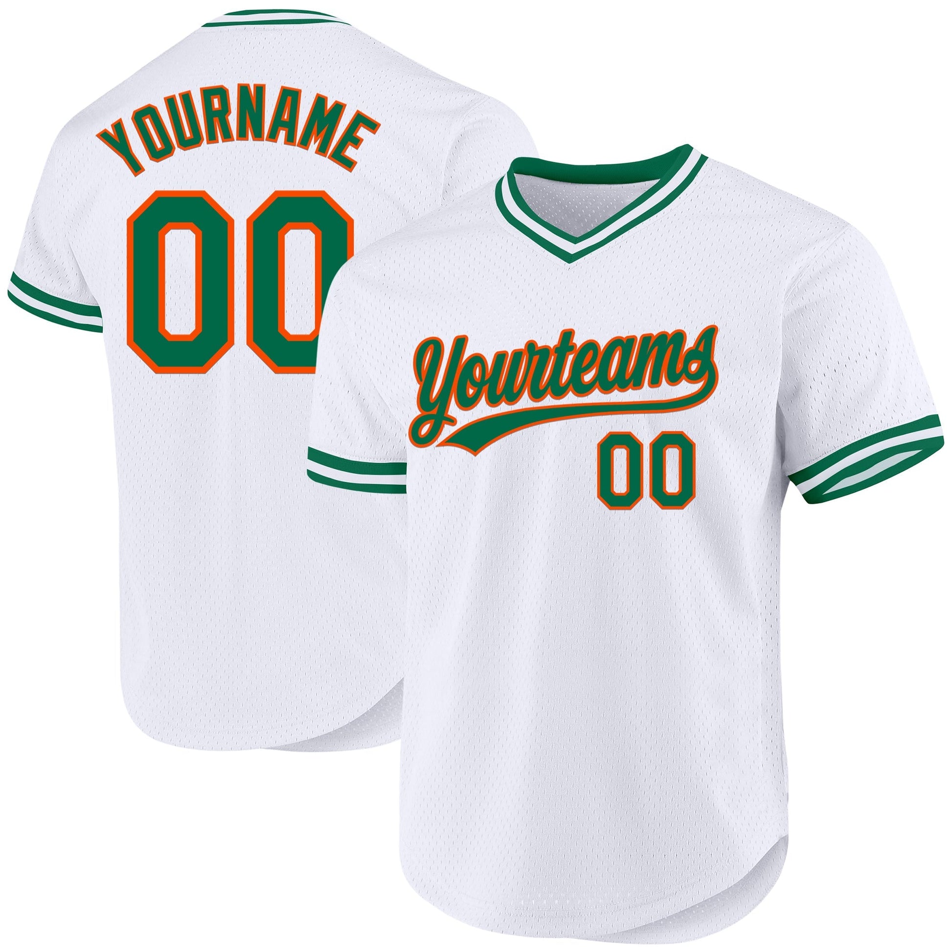 Custom White Kelly Green-Orange Authentic Throwback Baseball Jersey baseball jersey product view 1