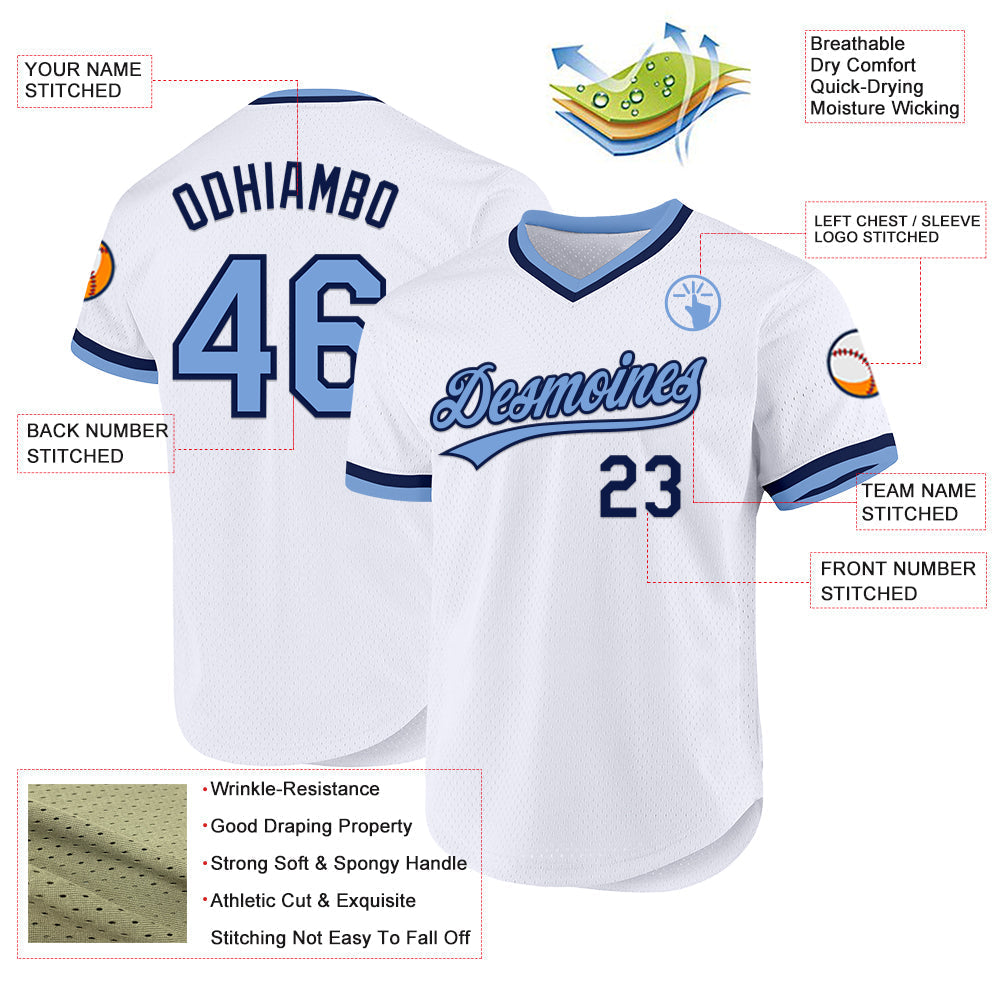 Custom White Light Blue-Navy Authentic Throwback Baseball Jersey baseball jersey product view 3