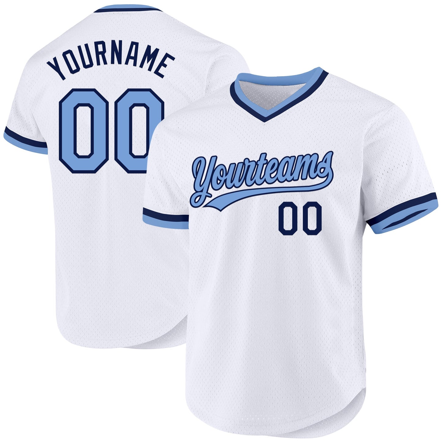 Custom White Light Blue-Navy Authentic Throwback Baseball Jersey baseball jersey product view 1