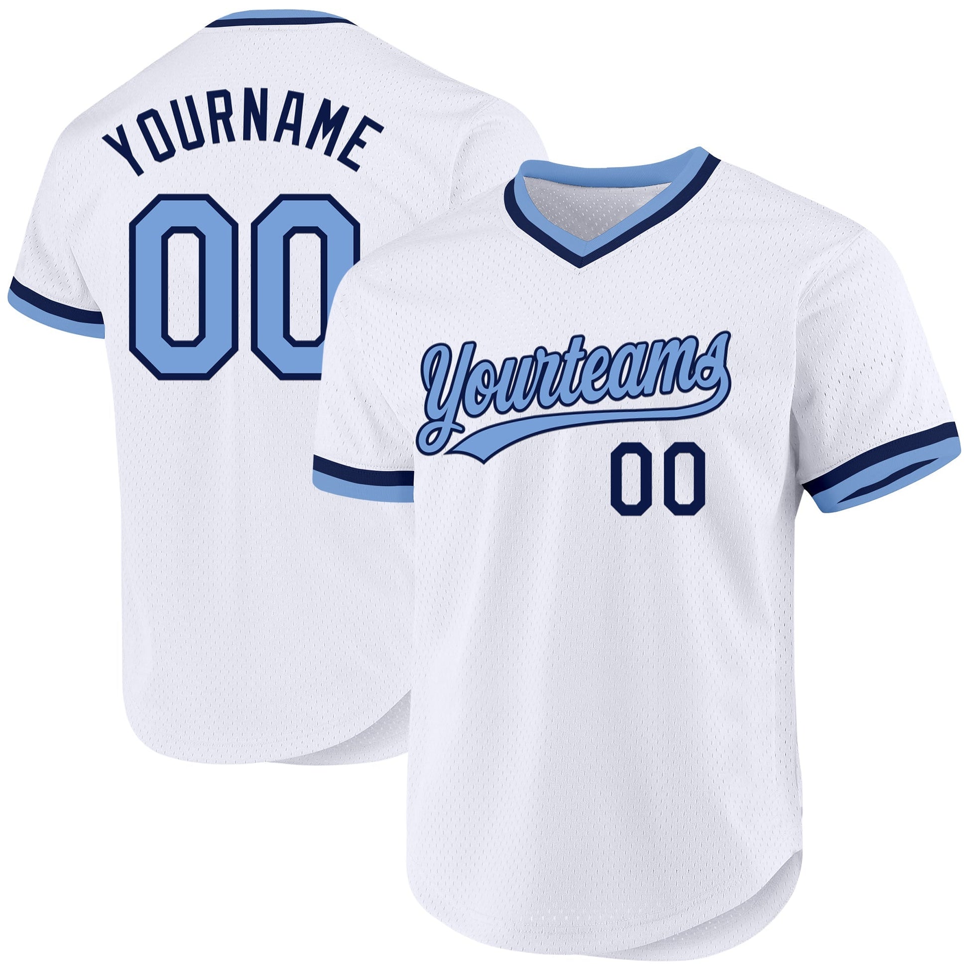 Custom White Light Blue-Navy Authentic Throwback Baseball Jersey baseball jersey product view 1