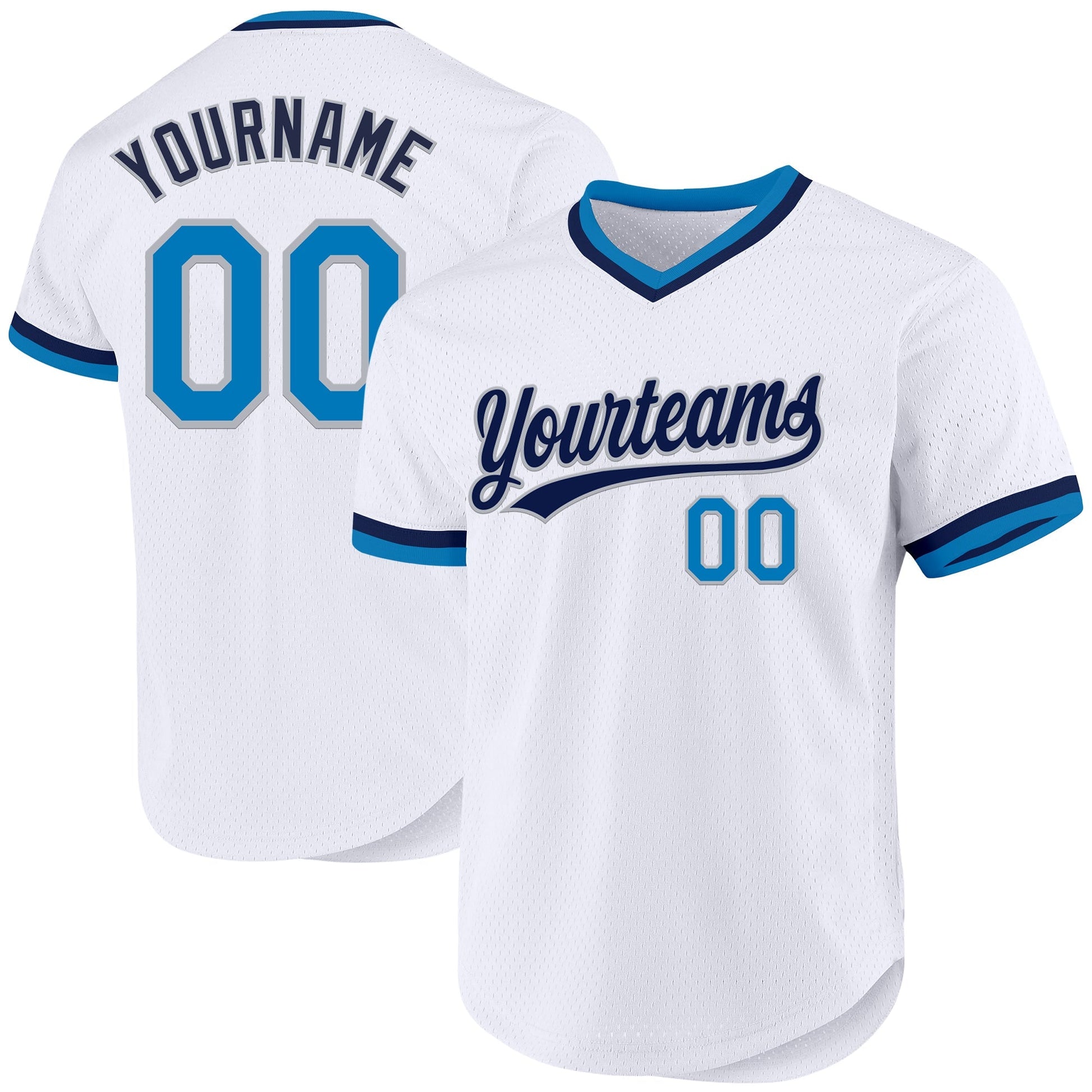 Custom White Blue Gray-Navy Authentic Throwback Baseball Jersey baseball jersey product view 1