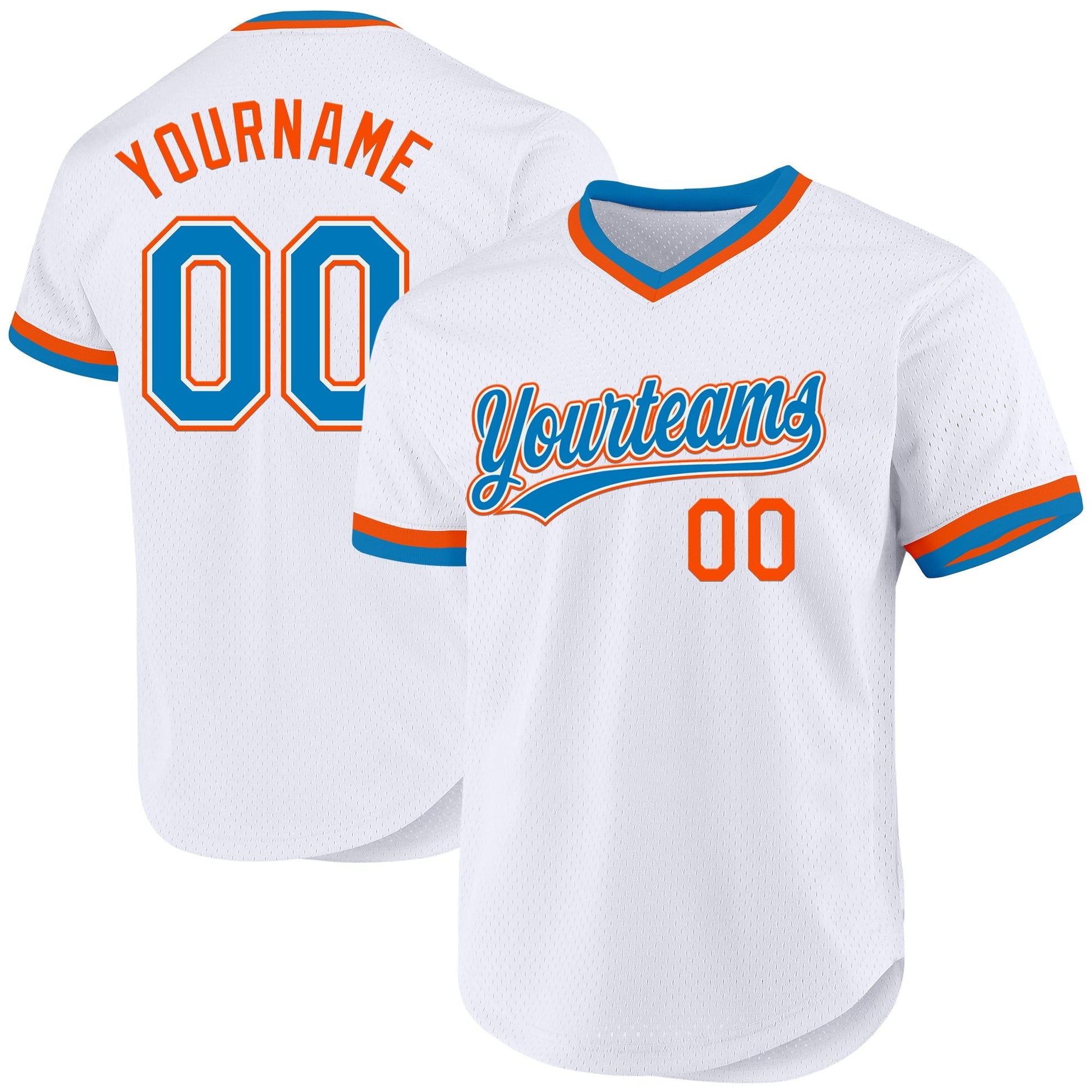 Custom White Blue-Orange Authentic Throwback Baseball Jersey baseball jersey product view 1