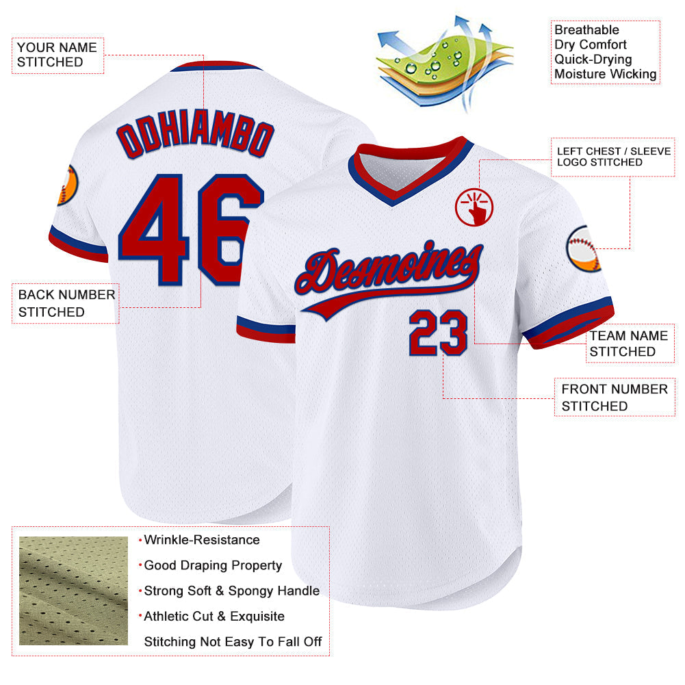 Custom White Red-Royal Authentic Throwback Baseball Jersey baseball jersey product view 3