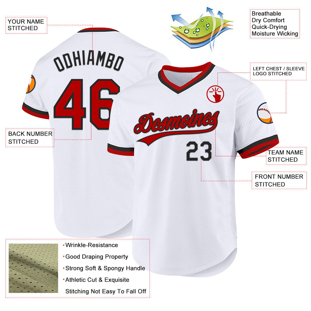Custom White Red-Black Authentic Throwback Baseball Jersey baseball jersey product view 3