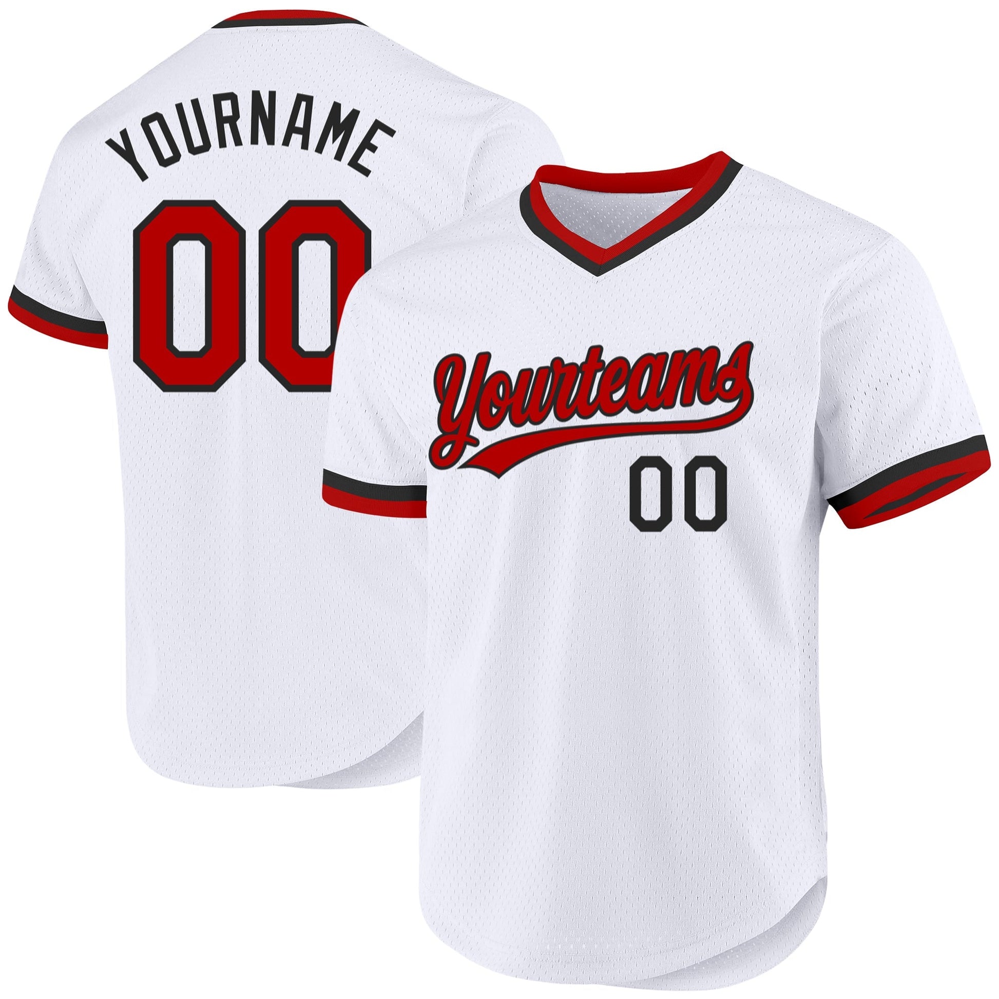 Custom White Red-Black Authentic Throwback Baseball Jersey baseball jersey product view 1