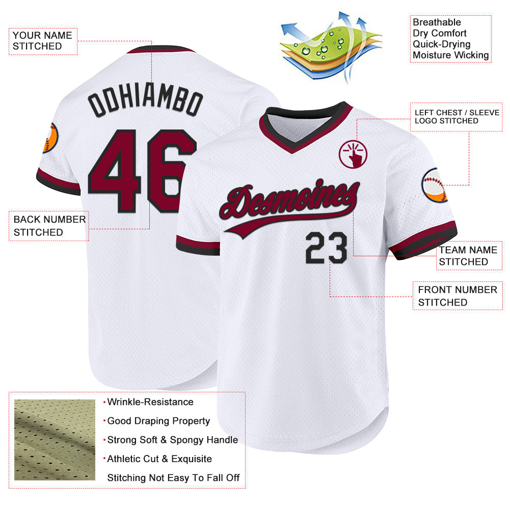 Custom White Maroon-Black Authentic Throwback Baseball Jersey baseball jersey product view 3