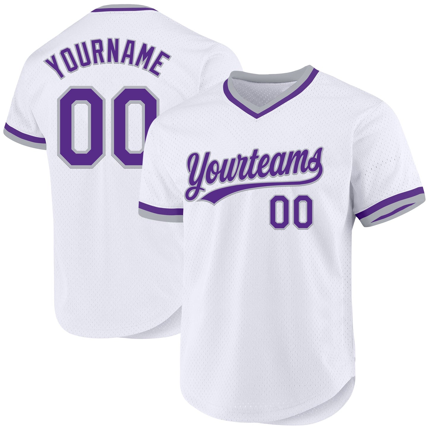 Custom White Purple-Gray Authentic Throwback Baseball Jersey baseball jersey product view 1