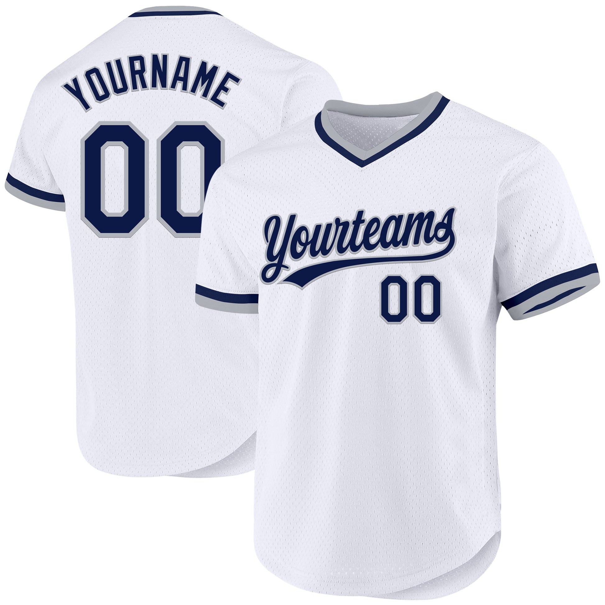 Custom White Navy-Gray Authentic Throwback Baseball Jersey baseball jersey product view 1