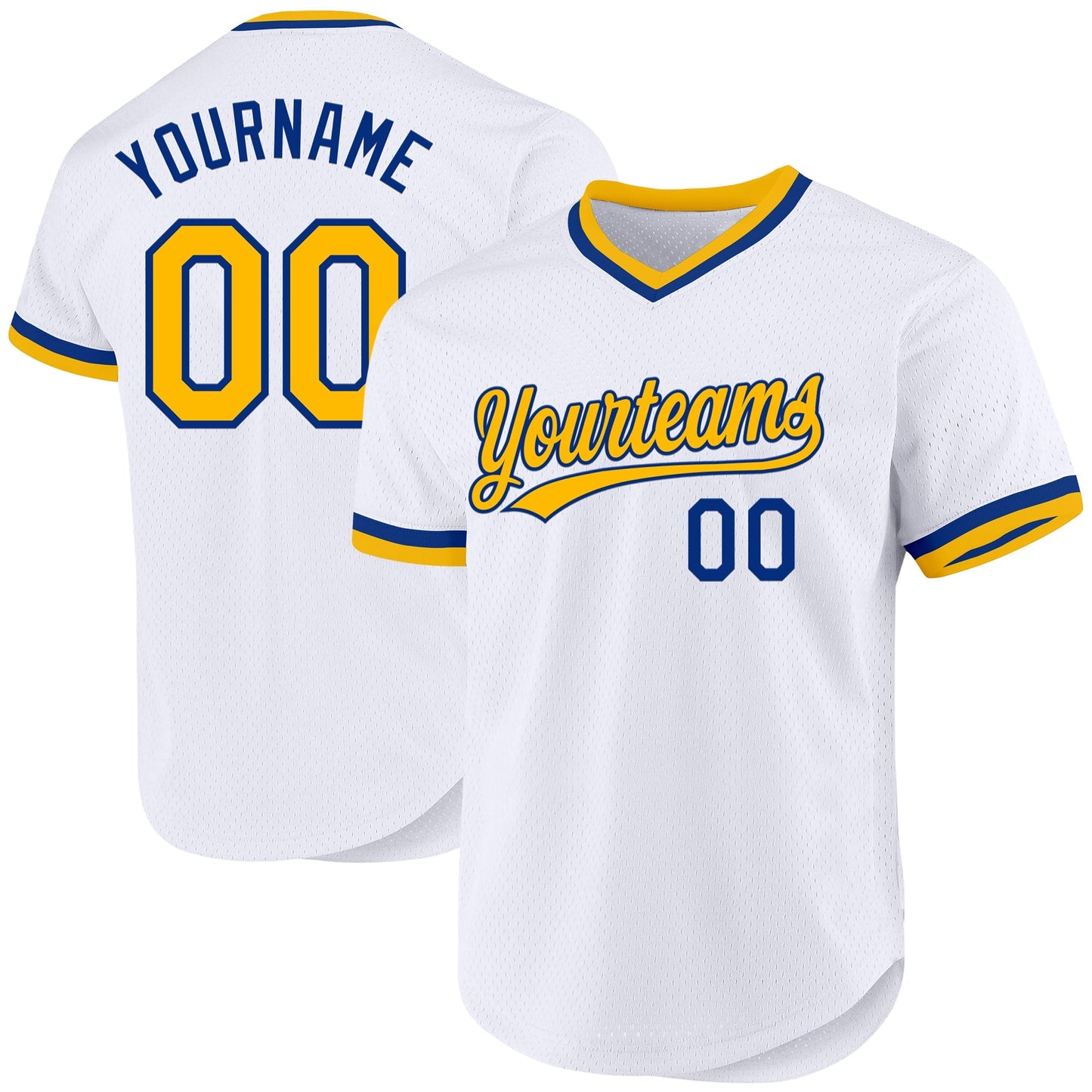 Custom White Gold-Royal Authentic Throwback Baseball Jersey baseball jersey product view 1