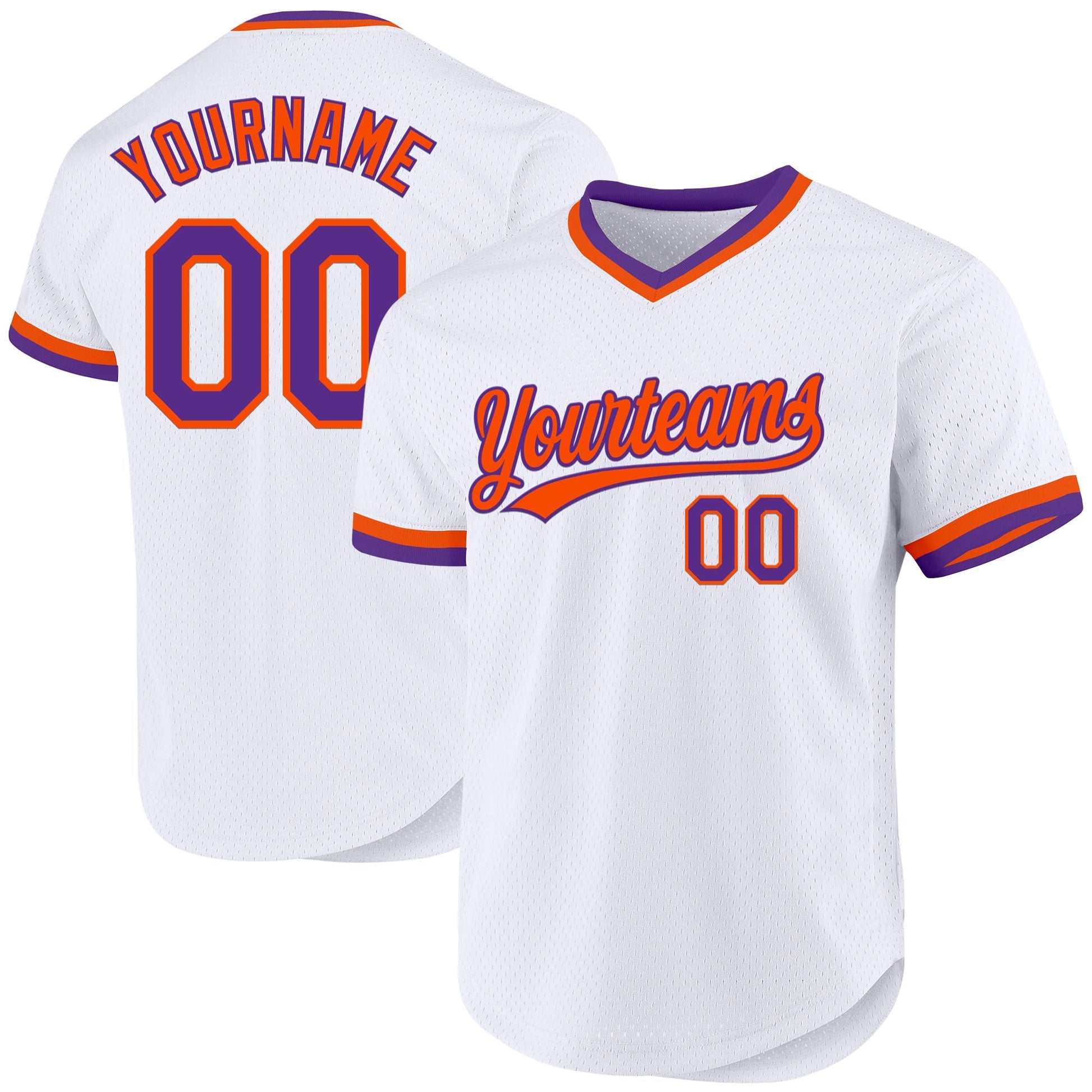 Custom White Purple-Orange Authentic Throwback Baseball Jersey baseball jersey product view 1