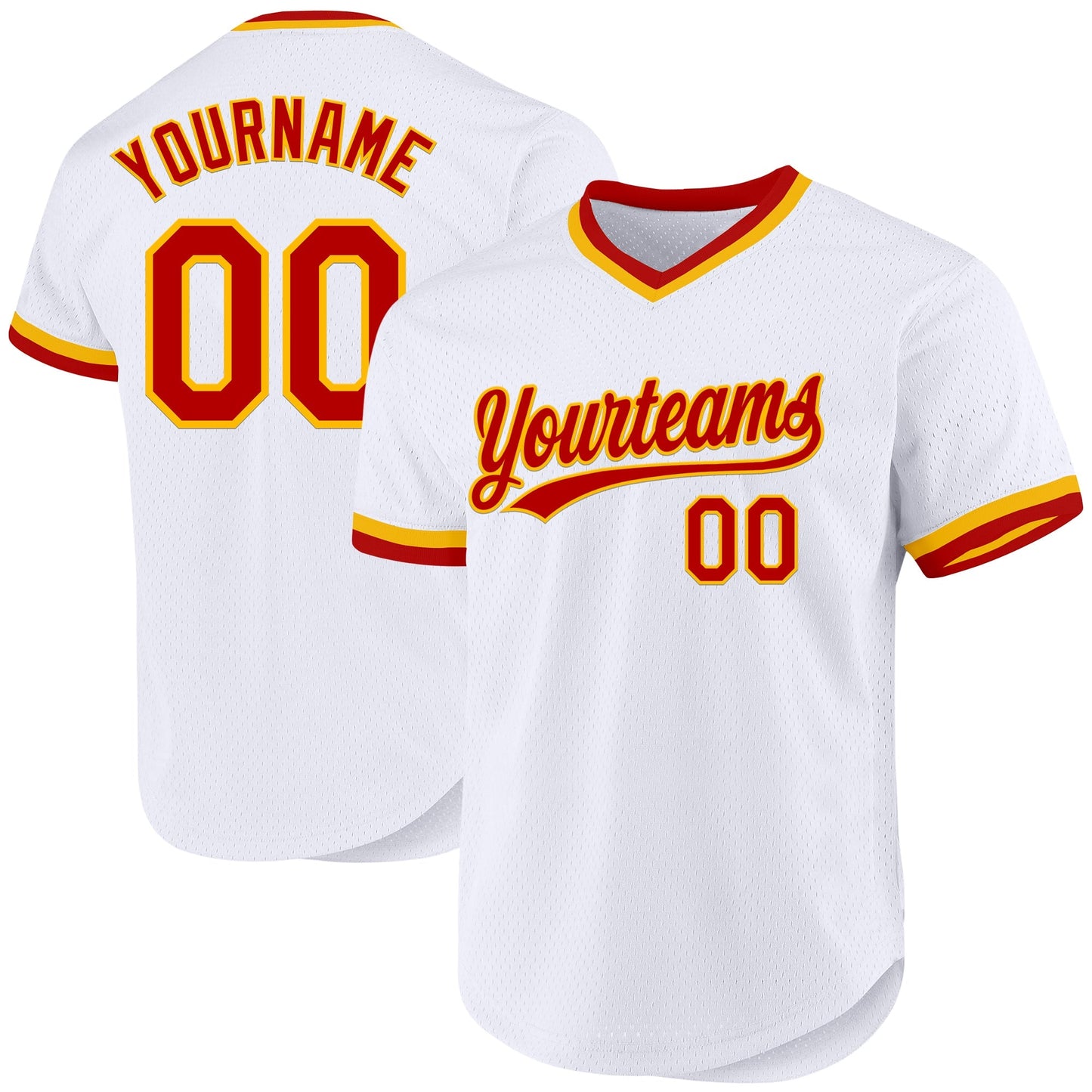 Custom White Red-Gold Authentic Throwback Baseball Jersey baseball jersey product view 1
