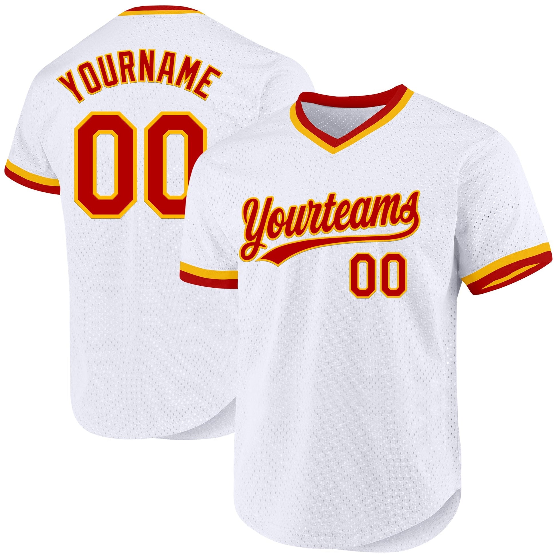 Custom White Red-Gold Authentic Throwback Baseball Jersey baseball jersey product view 1