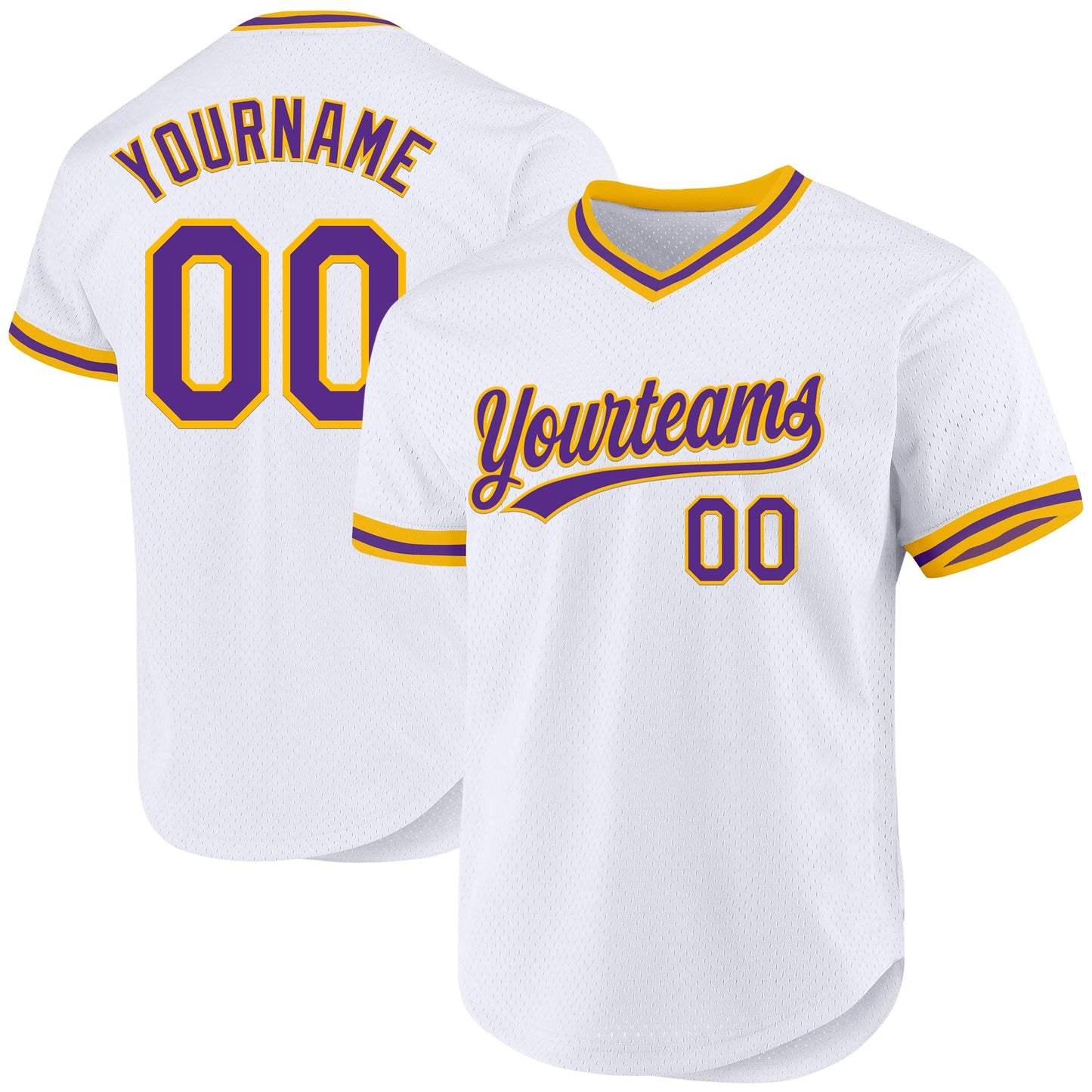 Custom White Purple-Gold Authentic Throwback Baseball Jersey baseball jersey product view 1