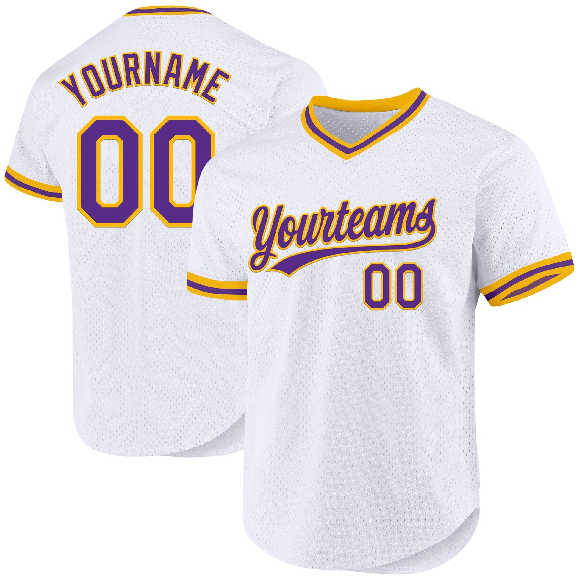 Custom White Purple-Gold Authentic Throwback Baseball Jersey baseball jersey product view 1