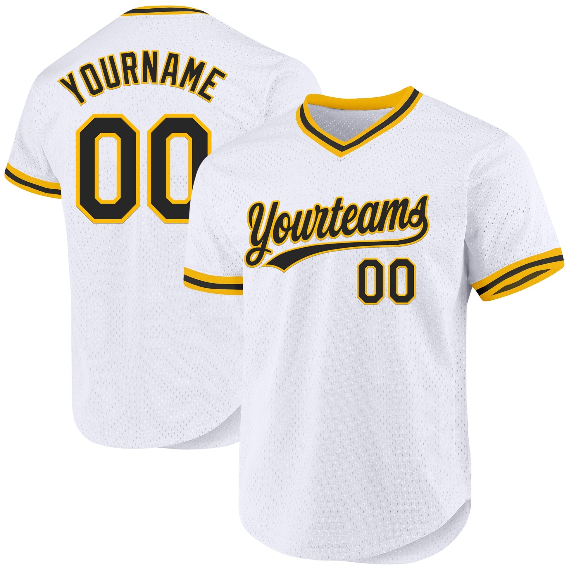 Custom White Black-Gold Authentic Throwback Baseball Jersey baseball jersey product view 1