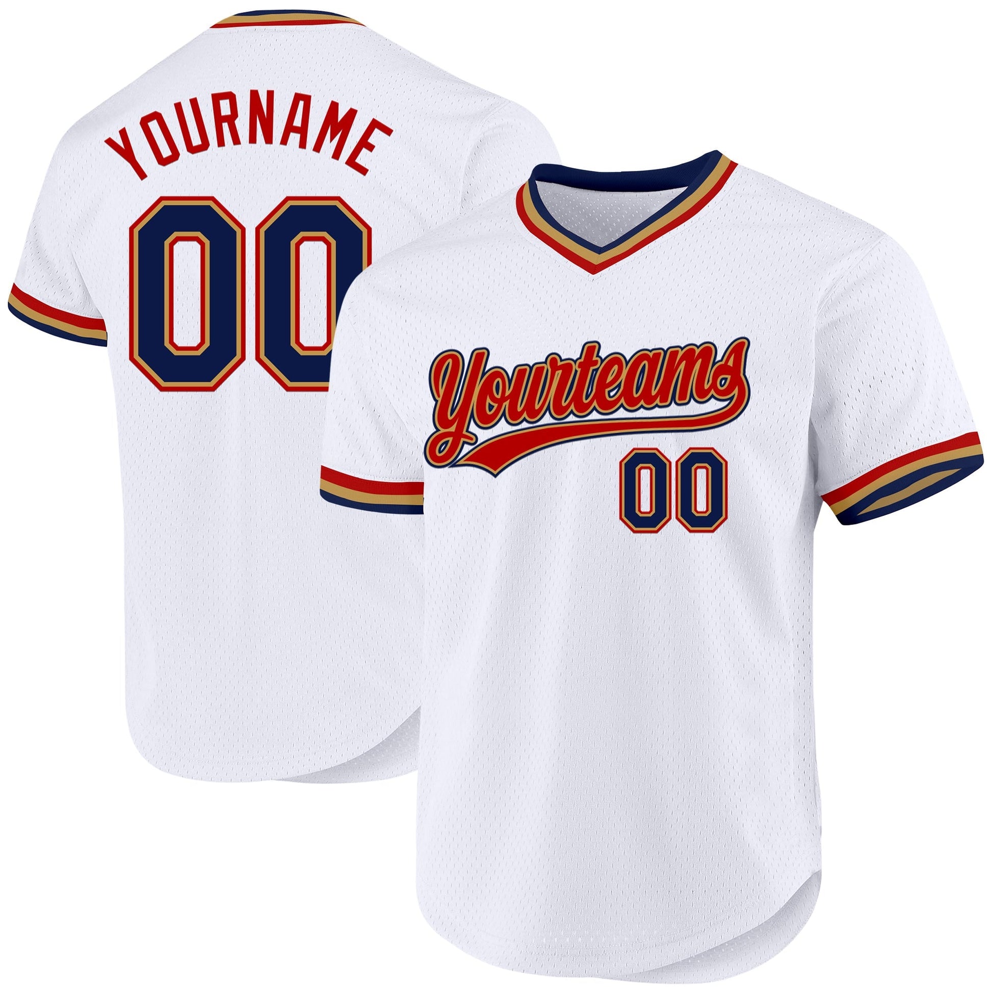 Custom White Navy Old Gold-Red Authentic Throwback Baseball Jersey baseball jersey product view 1