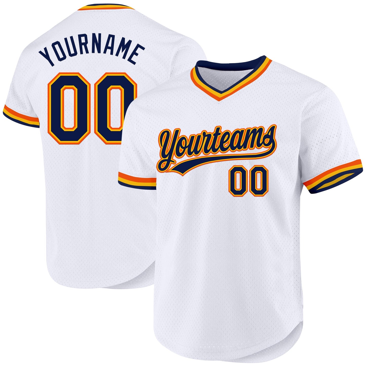 Custom White Navy Gold-Orange Authentic Throwback Baseball Jersey baseball jersey product view 1