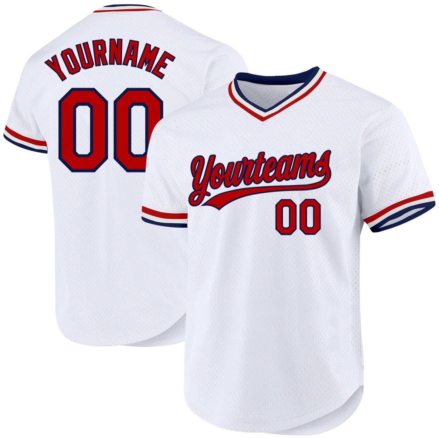 Custom White Red-Navy Authentic Throwback Baseball Jersey baseball jersey product view 1