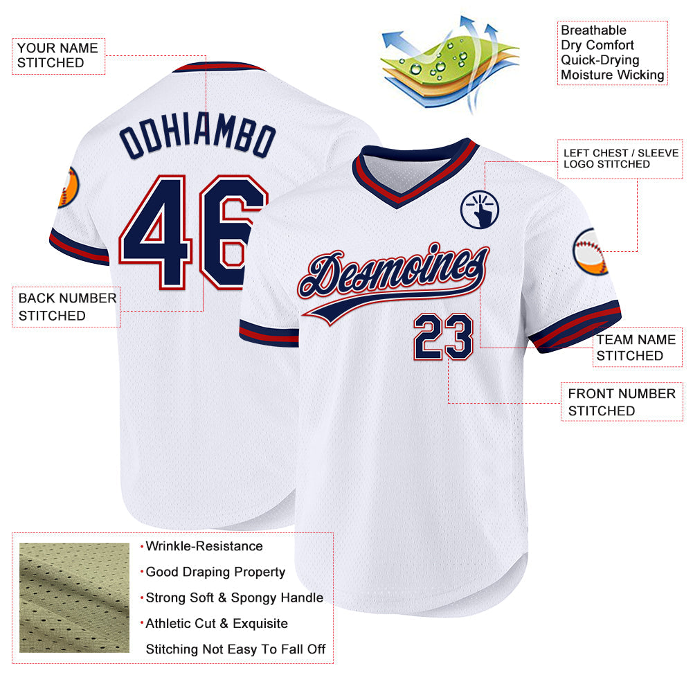 Custom White Navy-Red Authentic Throwback Baseball Jersey baseball jersey product view 3