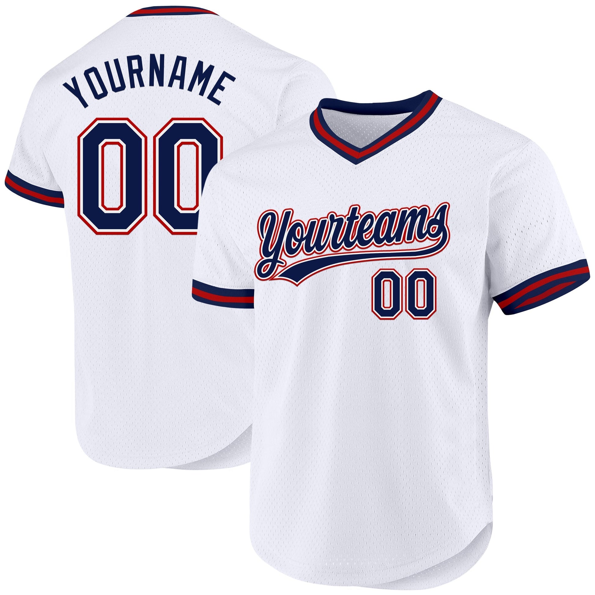 Custom White Navy-Red Authentic Throwback Baseball Jersey baseball jersey product view 1