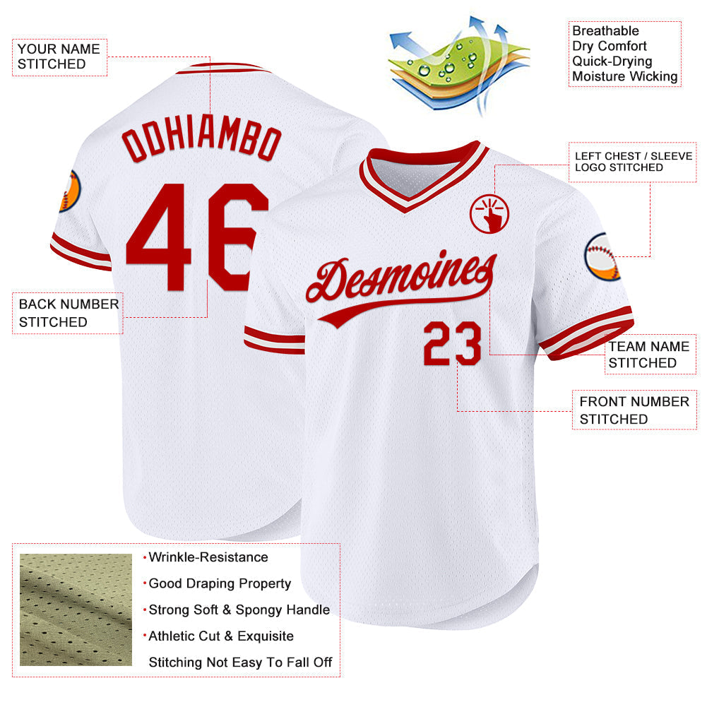 Custom White Red Authentic Throwback Baseball Jersey baseball jersey product view 3